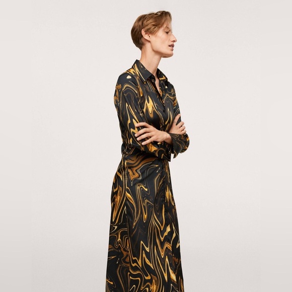 Mango - Flowy Lightweight Feminine Party Marble Long Sleeve Print Dress size S - Picture 1 of 6
